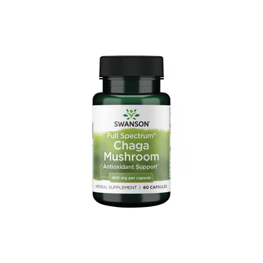 Swanson Chaga Mushroom 400 mg, 60 capsules—herbal supplement for antioxidant and immune support.
